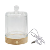 Glass container with wooden base lamp white/yellow / multi-color light table lamp with a USB cable