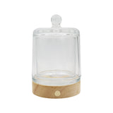 Glass container with wooden base lamp white/yellow / multi-color light table lamp with a USB cable