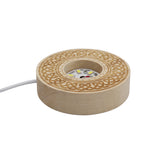 cross heart-carved patterned wooden base tray white/yellow / multi-color light table lamp with a USB cable