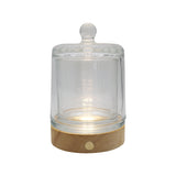 Glass container with wooden base lamp white/yellow / multi-color light table lamp with a USB cable