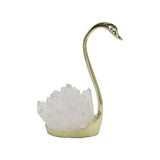 Quartz point/ Icicle quartz swan lamp with gold tone base, yellow light, USD cable