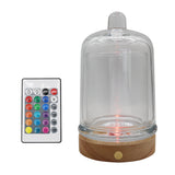 Glass container with wooden base lamp white/yellow / multi-color light table lamp with a USB cable