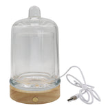 Glass container with wooden base lamp white/yellow / multi-color light table lamp with a USB cable