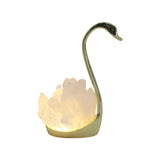Quartz point/ Icicle quartz swan lamp with gold tone base, yellow light, USD cable