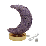 Gemstone chip Moon shape Lamp Gold Base 3setting light USB cable Lamp