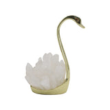 Quartz point/ Icicle quartz swan lamp with gold tone base, yellow light, USD cable