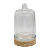 Glass container with wooden base lamp white/yellow / multi-color light table lamp with a USB cable