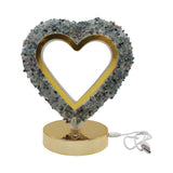Gemstone chip Heart shape Lamp Gold Base  3 lights setting  USB cable Lamp