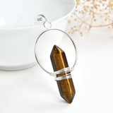 Gemstone Hexagon Prism Double Point Pendants Silver&Copper Plated Design, PND4162XX