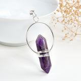 Gemstone Hexagon Prism Double Point Pendants Silver&Copper Plated Design, PND4162XX