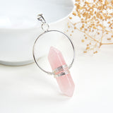 Gemstone Hexagon Prism Double Point Pendants Silver&Copper Plated Design, PND4162XX