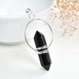 Gemstone Hexagon Prism Double Point Pendants Silver&Copper Plated Design, PND4162XX