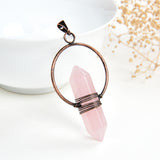 Gemstone Hexagon Prism Double Point Pendants Silver&Copper Plated Design, PND4162XX