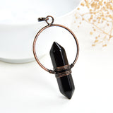 Gemstone Hexagon Prism Double Point Pendants Silver&Copper Plated Design, PND4162XX