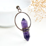 Gemstone Hexagon Prism Double Point Pendants Silver&Copper Plated Design, PND4162XX