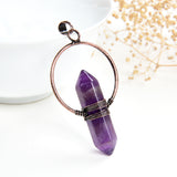 Gemstone Hexagon Prism Double Point Pendants Silver&Copper Plated Design, PND4162XX