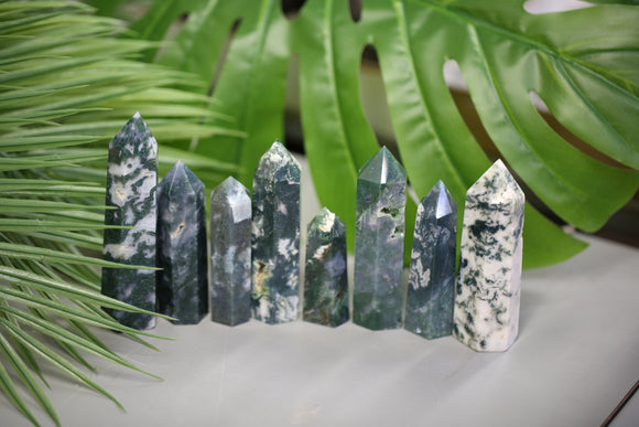 Moss Agate Points 2 lb Wholesale Lot Natural Crystal Tower Obelisk Energy