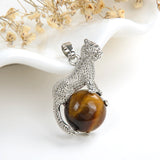 Gemstone Round Pendant With Silver Plated Copper Leopard Design, PND4060XX