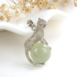 Gemstone Round Pendant With Silver Plated Copper Leopard Design, PND4060XX
