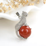 Gemstone Round Pendant With Silver Plated Copper Leopard Design, PND4060XX