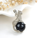 Gemstone Round Pendant With Silver Plated Copper Leopard Design, PND4060XX