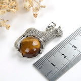 Gemstone Round Pendant With Silver Plated Copper Leopard Design, PND4060XX