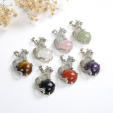 Gemstone Round Pendant With Silver Plated Copper Leopard Design, PND4060XX