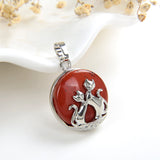 Gemstone Round Pendant With Silver Plated Cats Design, Small Size, PND4081XX