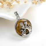 Gemstone Round Pendant With Silver Plated Cats Design, Small Size, PND4081XX