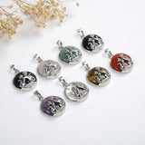 Gemstone Round Pendant With Silver Plated Cats Design, Small Size, PND4081XX