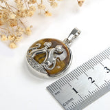 Gemstone Round Pendant With Silver Plated Cats Design, Small Size, PND4081XX
