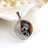 Gemstone Round Pendant Night Stars Silver Plated Design, Small Size, PND5010XX