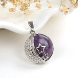 Gemstone Round Pendant Night Stars Silver Plated Design, Small Size, PND5010XX