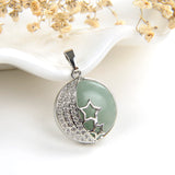 Gemstone Round Pendant Night Stars Silver Plated Design, Small Size, PND5010XX