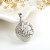 Gemstone Round Pendant Night Stars Silver Plated Design, Small Size, PND5010XX