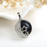 Gemstone Round Pendant Night Stars Silver Plated Design, Small Size, PND5010XX