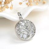Gemstone Round Pendant Silver Plated Copper Owl-On-Tree Design, PND5031XX