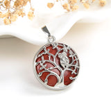 Gemstone Round Pendant Silver Plated Copper Owl-On-Tree Design, PND5031XX