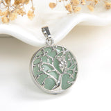 Gemstone Round Pendant Silver Plated Copper Owl-On-Tree Design, PND5031XX