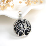 Gemstone Round Pendant Silver Plated Copper Owl-On-Tree Design, PND5031XX