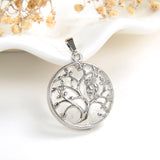 Gemstone Round Pendant Silver Plated Copper Owl-On-Tree Design, PND5031XX