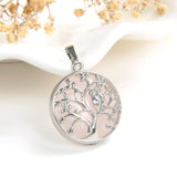 Gemstone Round Pendant Silver Plated Copper Owl-On-Tree Design, PND5031XX
