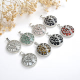 Gemstone Round Pendant Silver Plated Copper Owl-On-Tree Design, PND5031XX