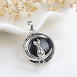 Gemstone Round Pendant Cat-On-The-Moon Silver Plated Design, PND4201XX