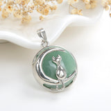 Gemstone Round Pendant Cat-On-The-Moon Silver Plated Design, PND4201XX
