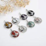 Gemstone Round Pendant Cat-On-The-Moon Silver Plated Design, PND4201XX