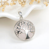 Gemstone Round Pendant Tree-Of-Life Silver Plated Design, Small Size, PND5081XX