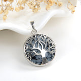 Gemstone Round Pendant Tree-Of-Life Silver Plated Design, Small Size, PND5081XX