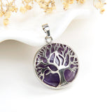 Gemstone Round Pendant Tree-Of-Life Silver Plated Design, Small Size, PND5081XX