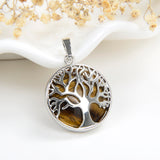 Gemstone Round Pendant Tree-Of-Life Silver Plated Design, Small Size, PND5081XX